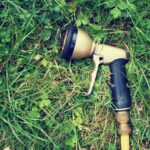 Immagine di un giardino curato, con piante e fiori, mentre si applica un diserbante naturale.