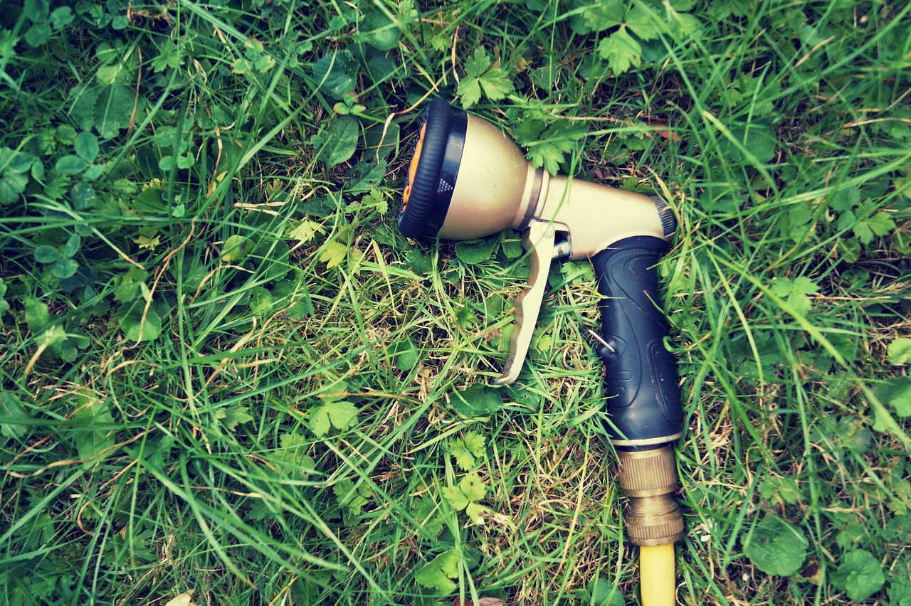 Immagine di un giardino curato, con piante e fiori, mentre si applica un diserbante naturale.